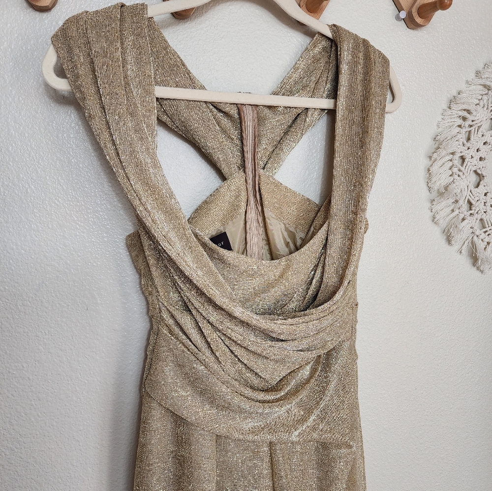 Talbot Runhof Off-The-Shoulder Gathered Metallic Voile Wide-Leg Jumpsuit… - Picture 3 of 16